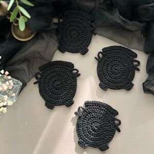 Handmade Crochet Halloween Cauldron Coasters - Set of 4